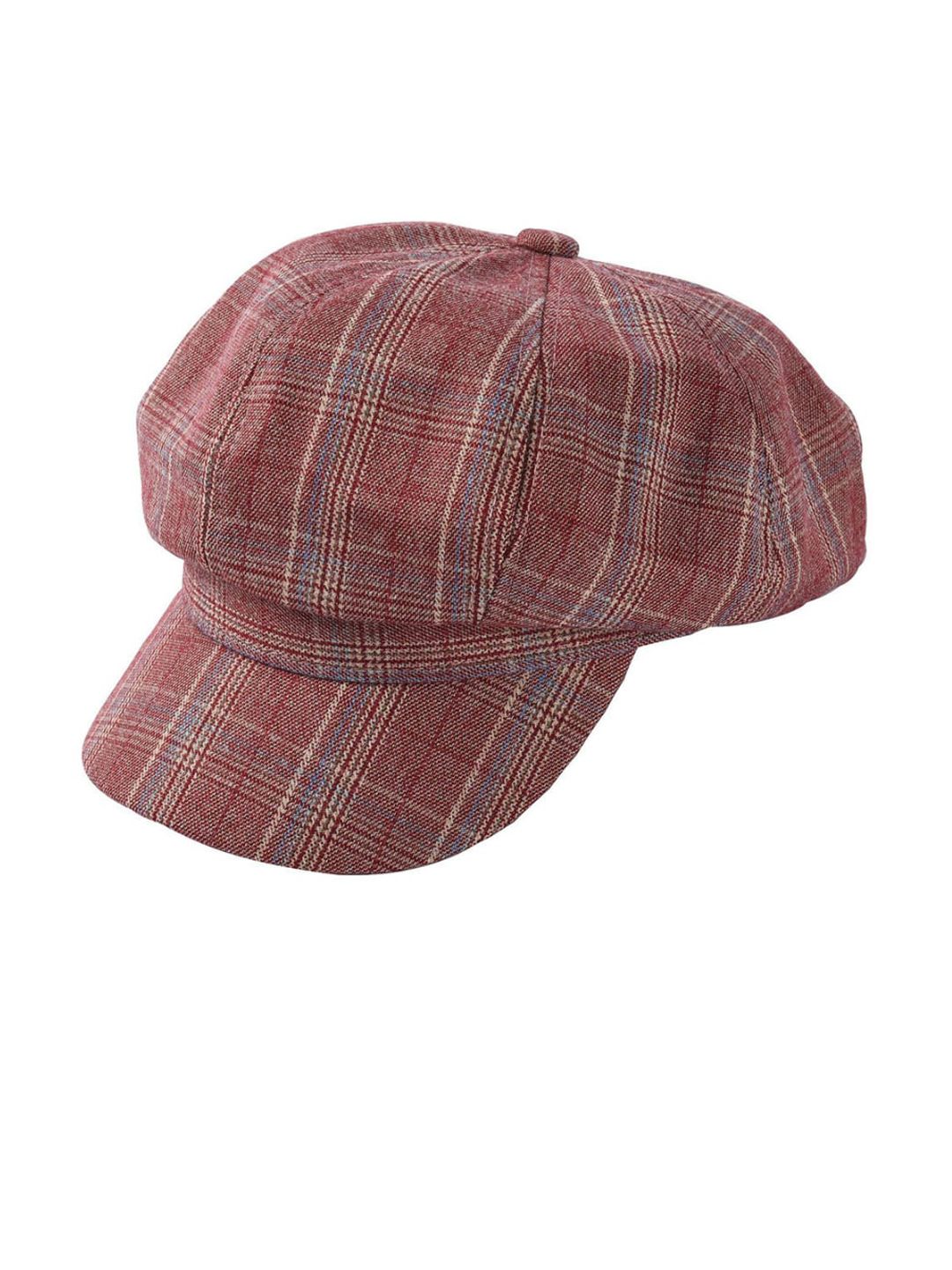 iSWEVEN Unisex Pink & Blue Checked Bakerboy Hat Price in India
