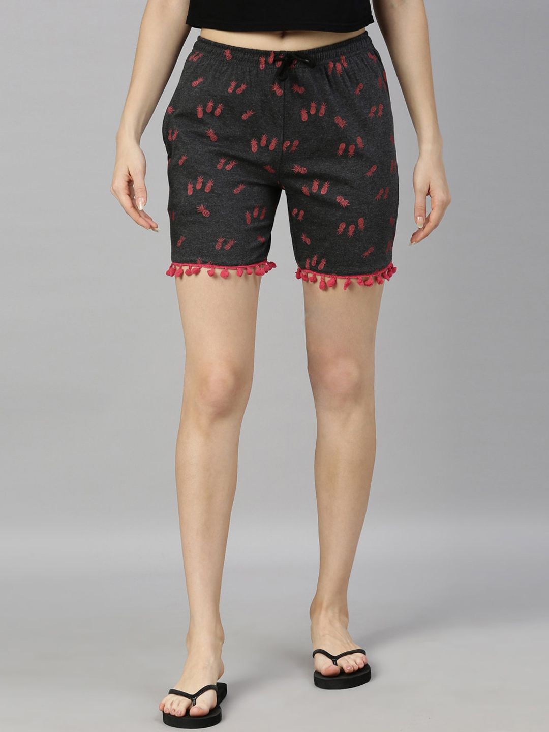 Kryptic Women Charcoal Grey Printed Lounge Shorts Price in India
