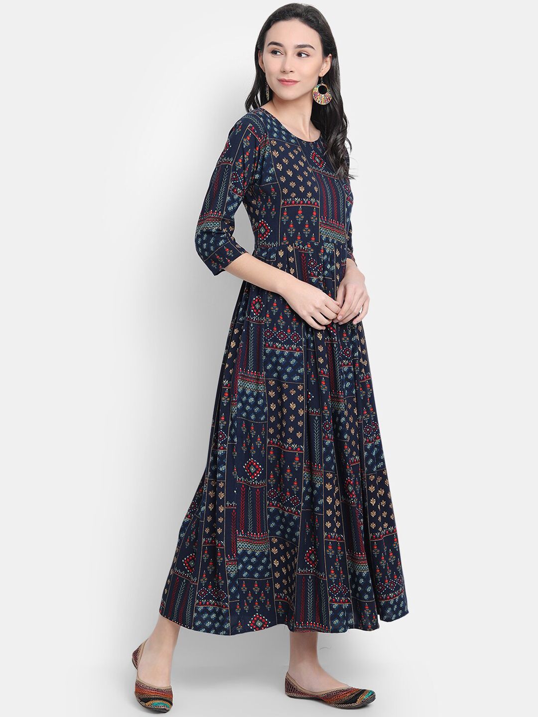 7Threads Women Navy Blue Ethnic Motifs Printed Kurta Price in India