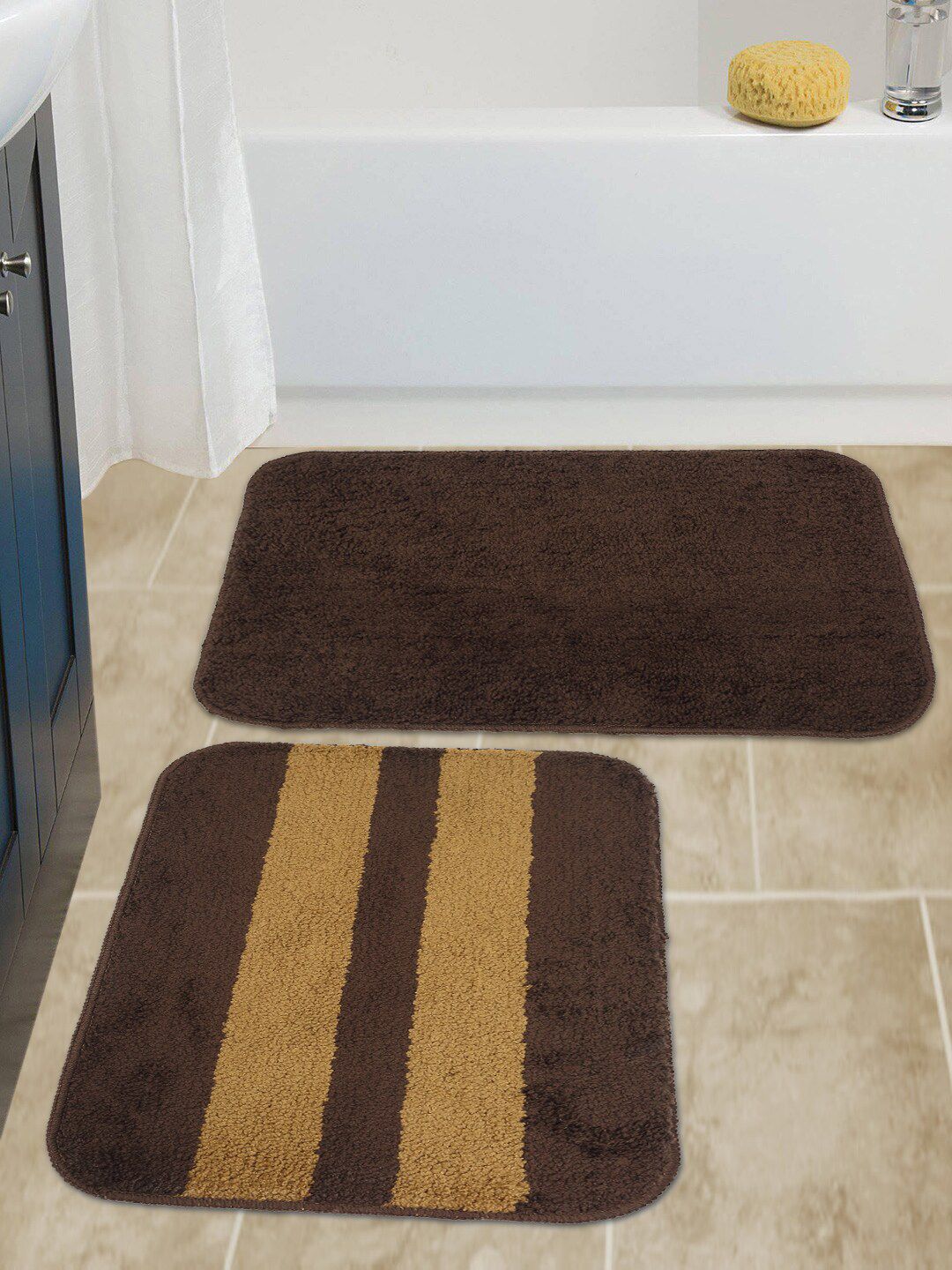 HOSTA HOMES Brown Pack of 2 Microfibre Antiskid Door Mat Price in India