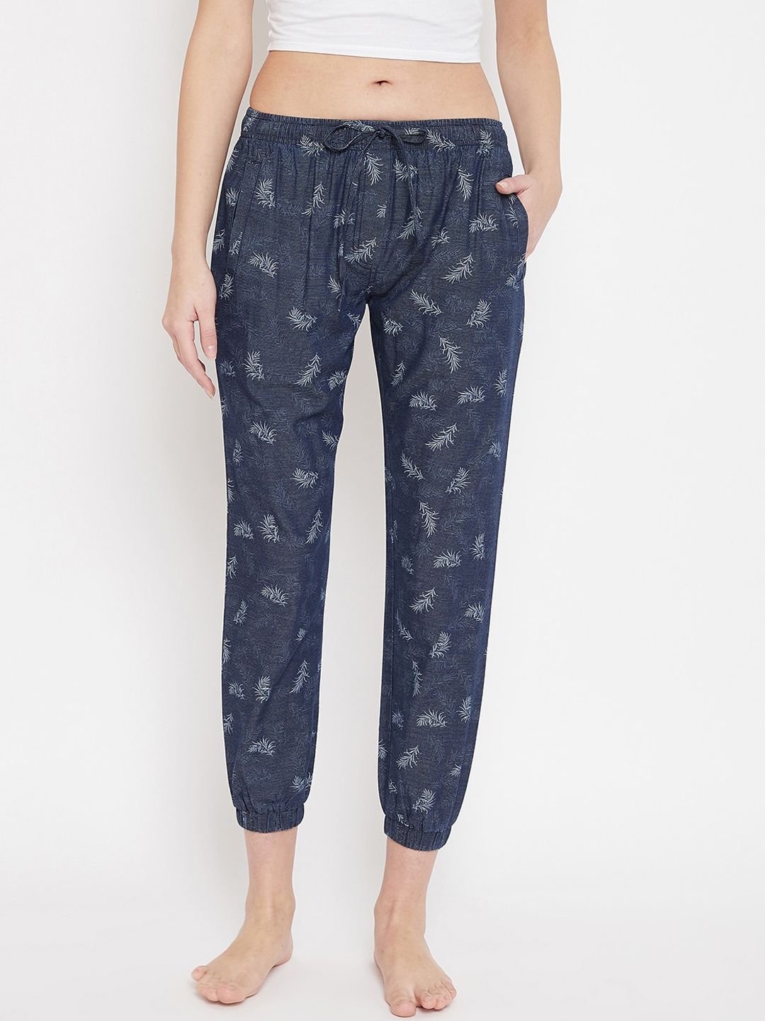 Crimsoune Club Women Navy Blue & White Printed Lounge Joggers Price in India