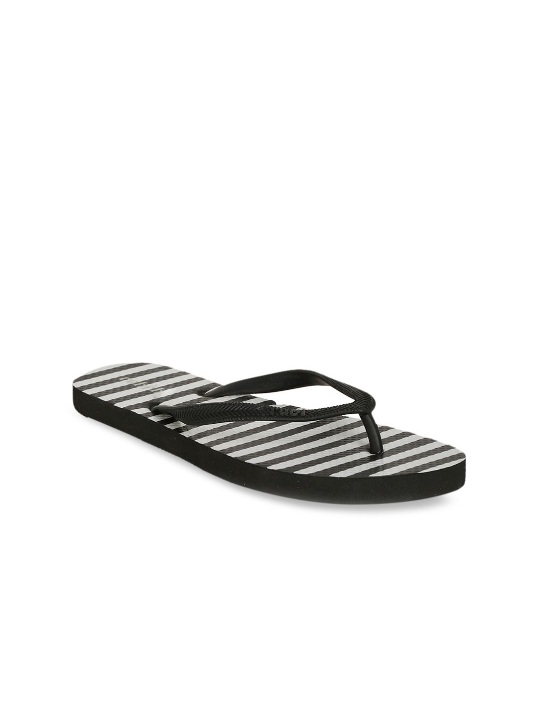 rubi Women Black & White Striped Thong Flip-Flops Price in India