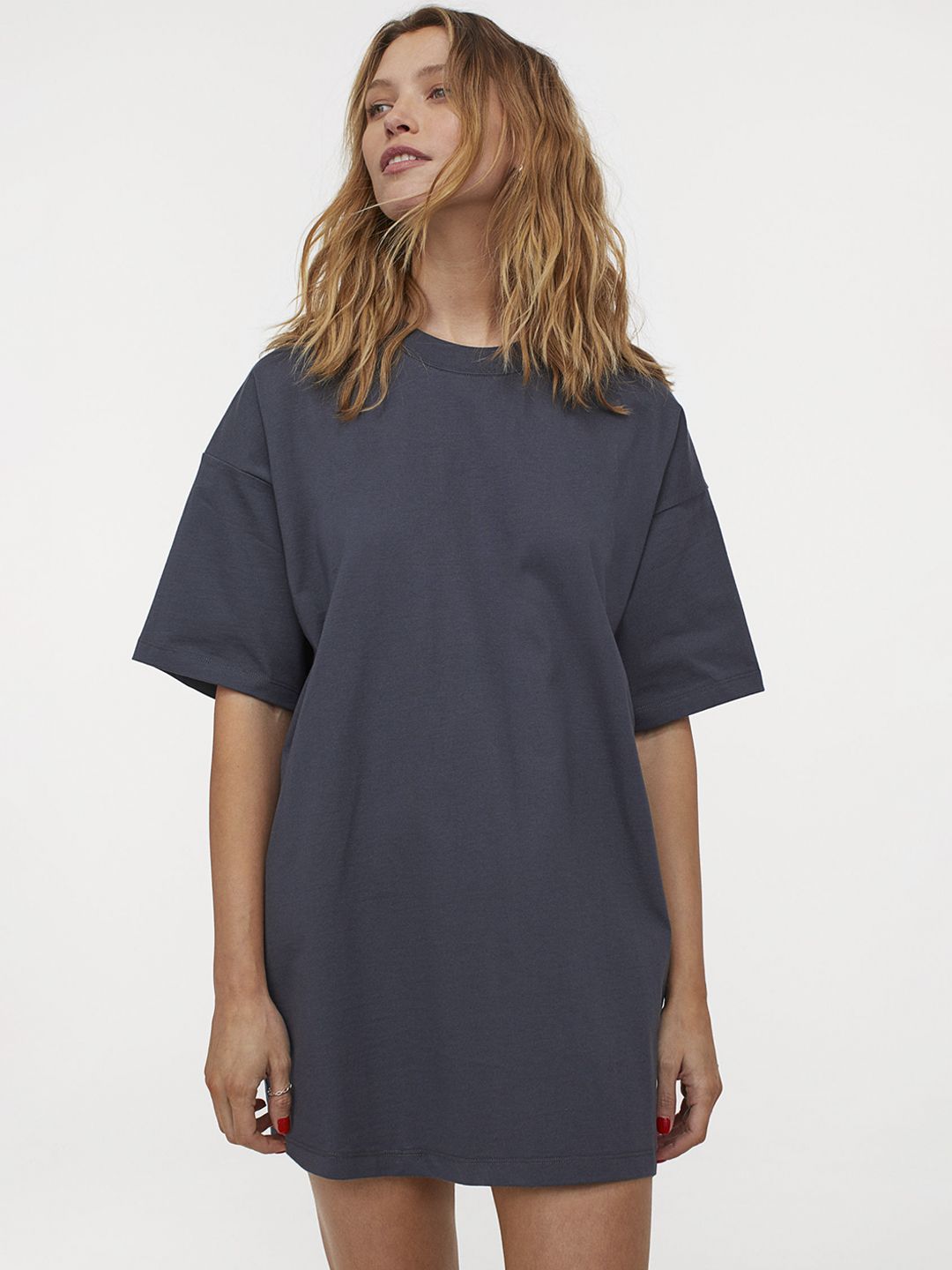 H&M Women Grey Solid Oversized T-shirt