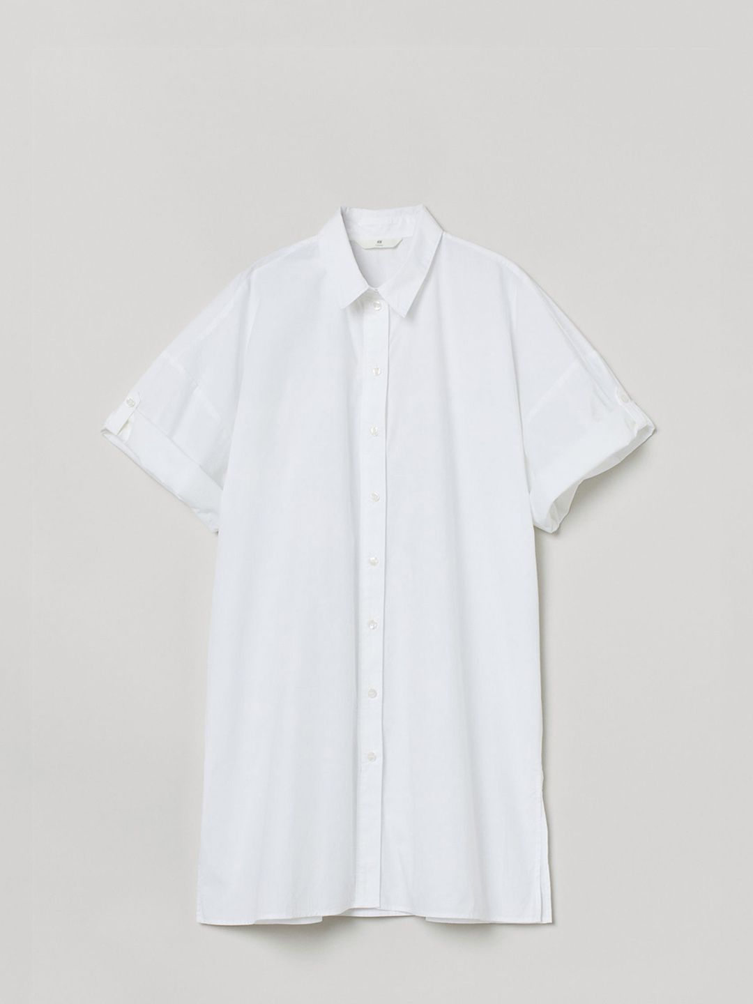 H&M Women White Solid Long Cotton Poplin Shirt