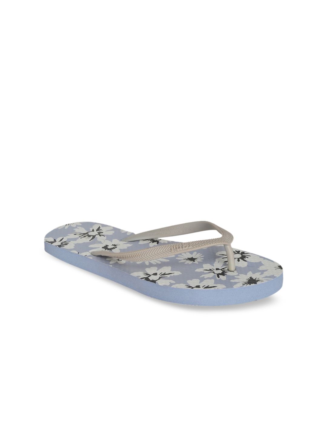 rubi Women Blue & Grey Floral Printed Thong Flip-Flops Price in India