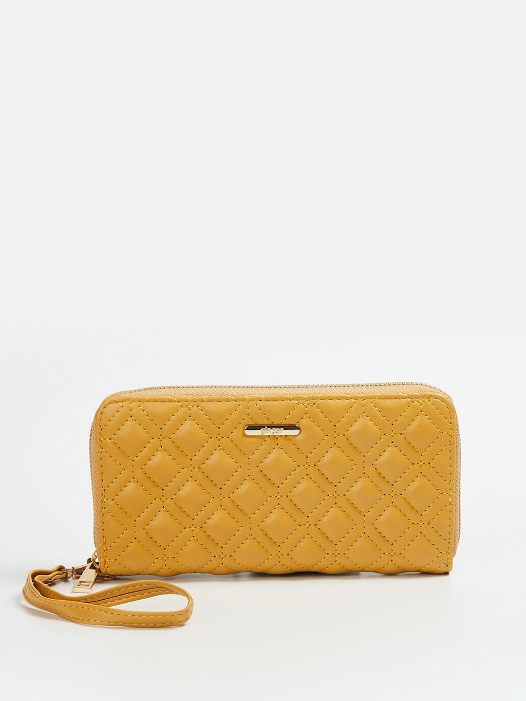 Ginger by Lifestyle Women Mustard Yellow Textured Zip Around Wallet Price in India