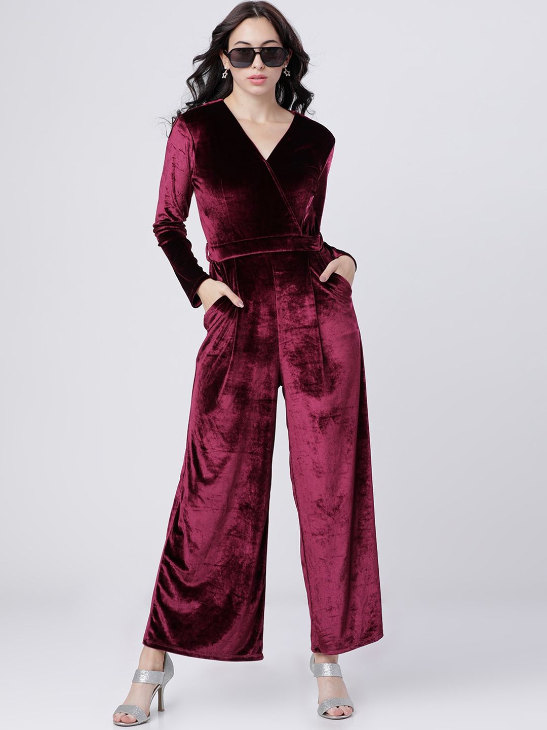 Tokyo Talkies Women Burgundy Solid Basic Jumpsuit Price in India