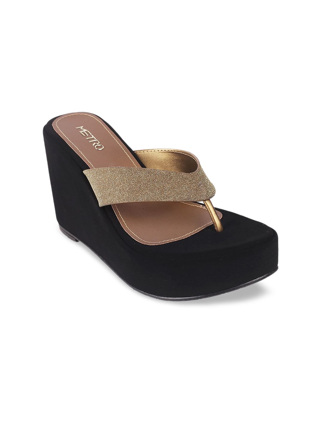 Metro Women Gold-Toned Solid Sandals Price in India