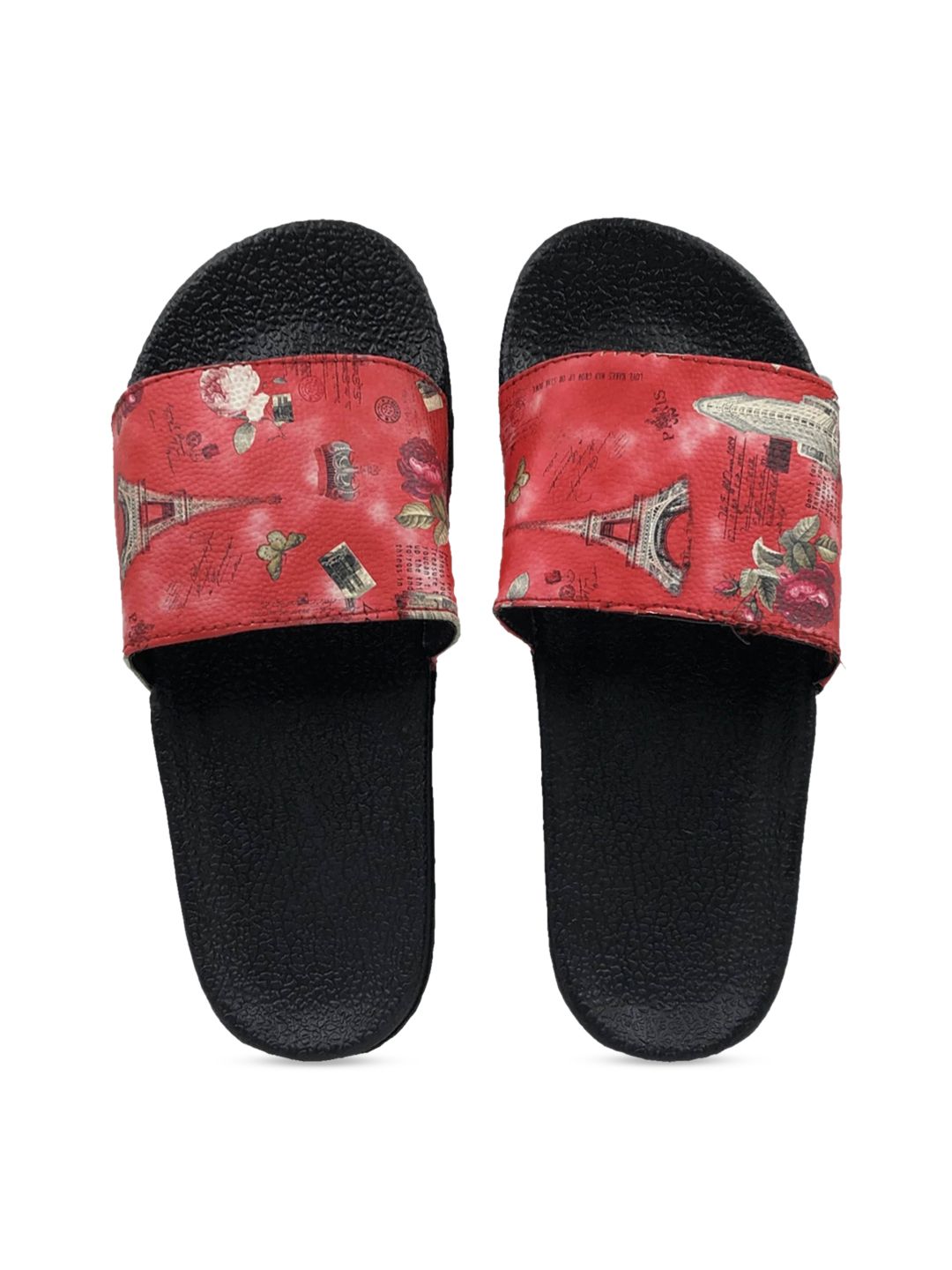 Pampy Angel Women Red & Black Printed Sliders Price in India