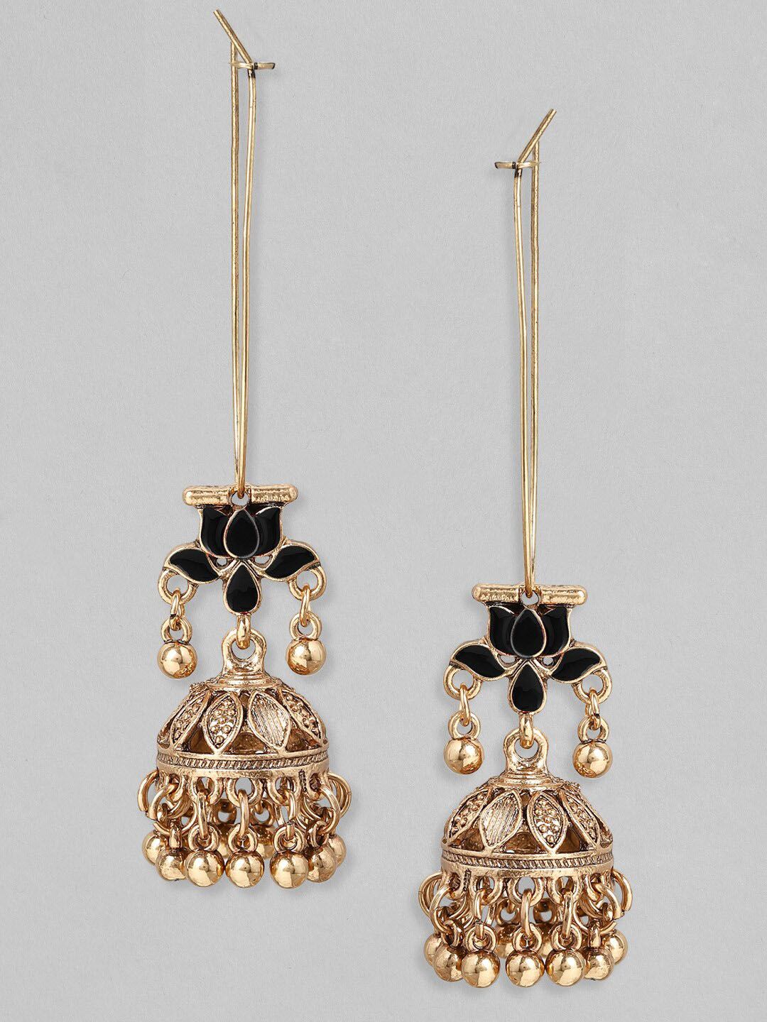 Rubans Gold-Plated Oxidised Contemporary Lotus Jhumkas Price in India