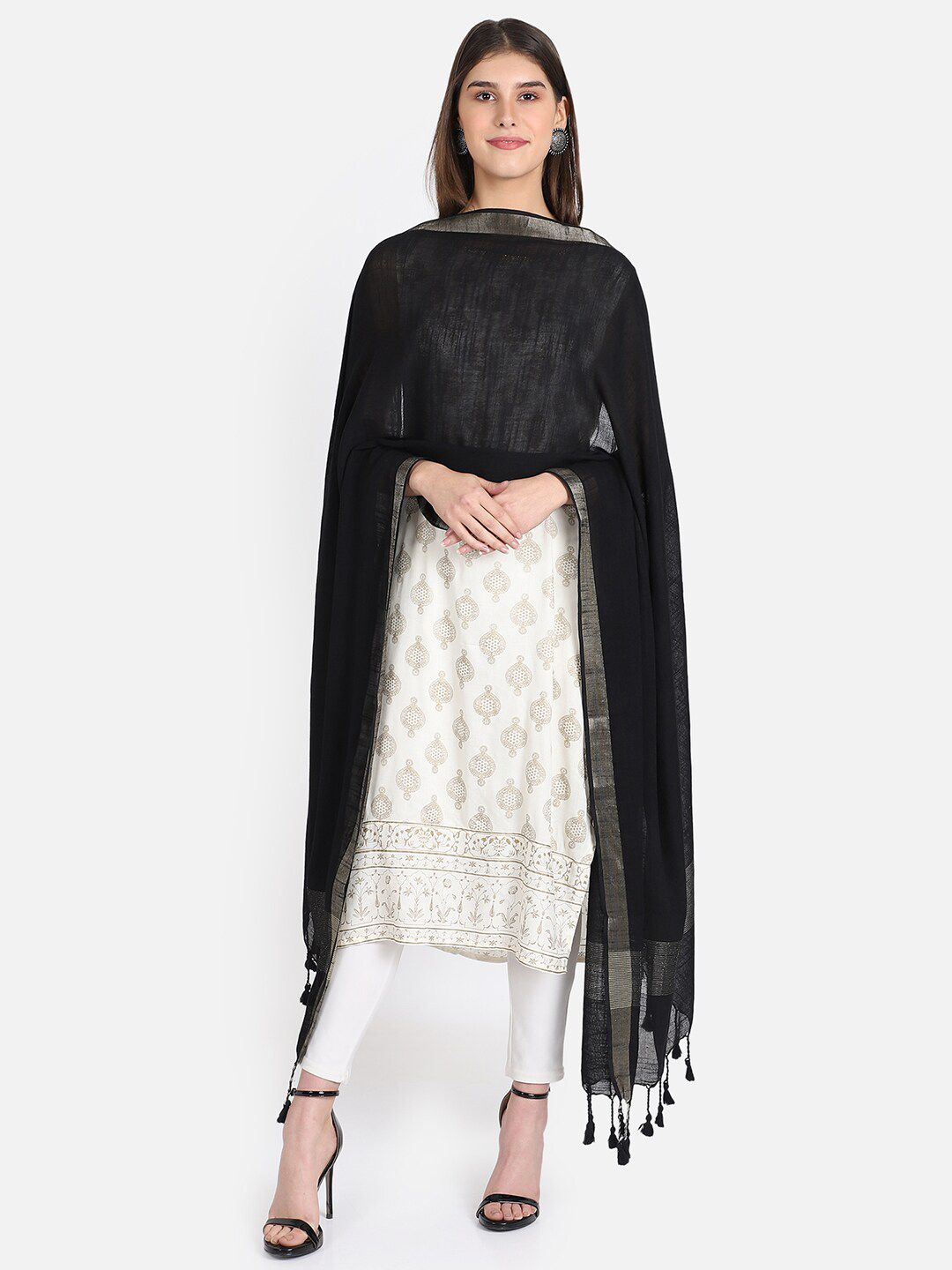 THE WEAVE TRAVELLER Black & Grey Solid Dupatta Price in India