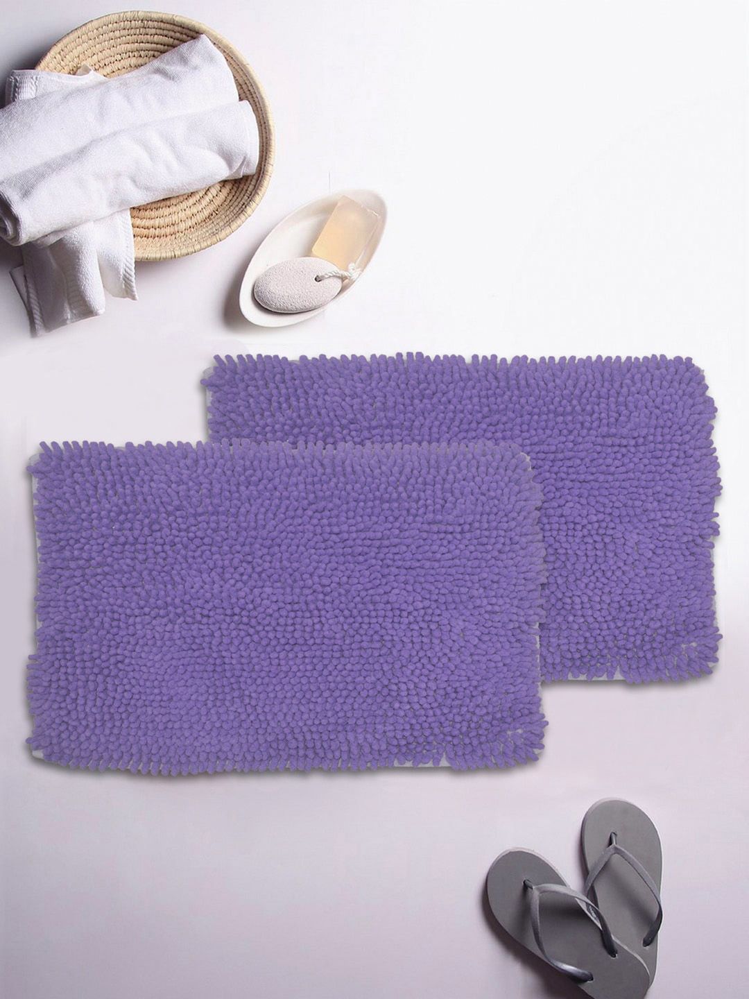 BIANCA Set Of 2 Purple Mushroom Texture Non-Slip Shaggy Bath Rugs Price in India