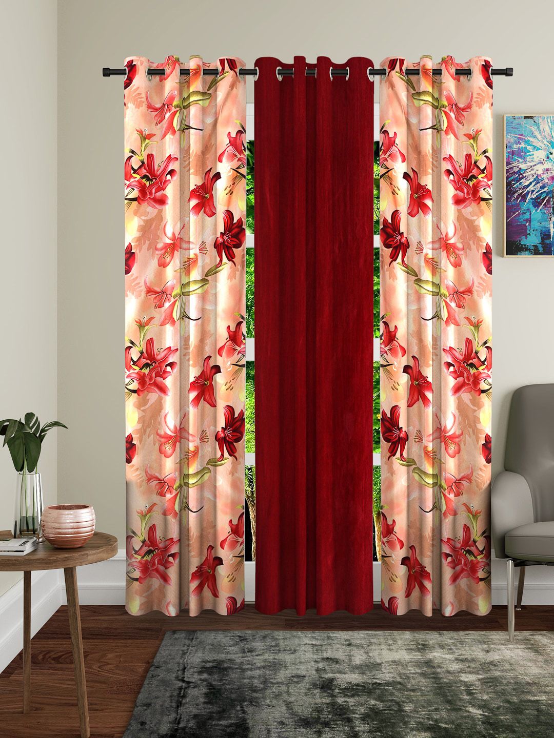 Home Sizzler Multicoloured Set of 3 Long Door Curtain Price in India