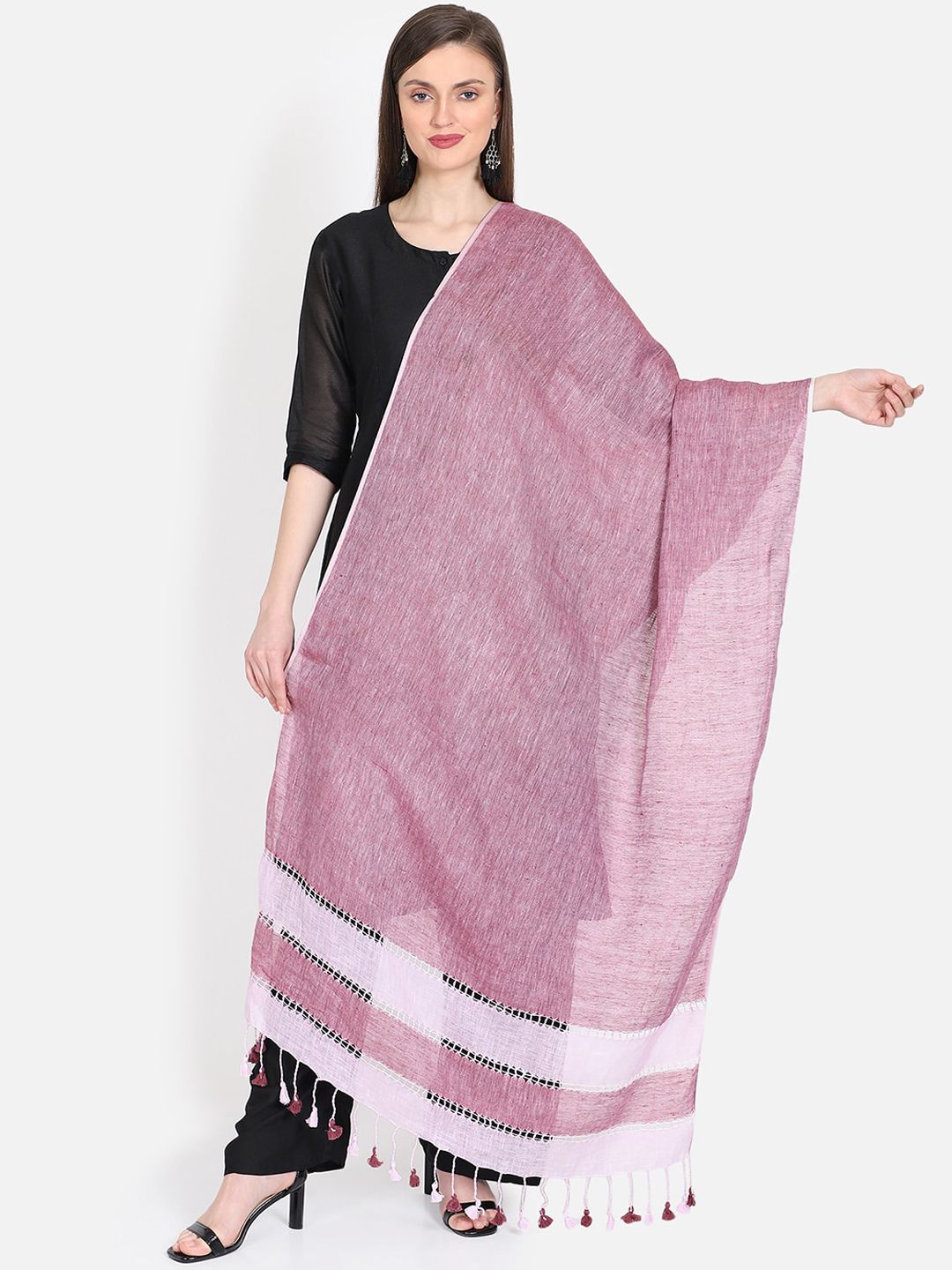 THE WEAVE TRAVELLER Mauve & Cream-Coloured Woven Design Dupatta Price in India