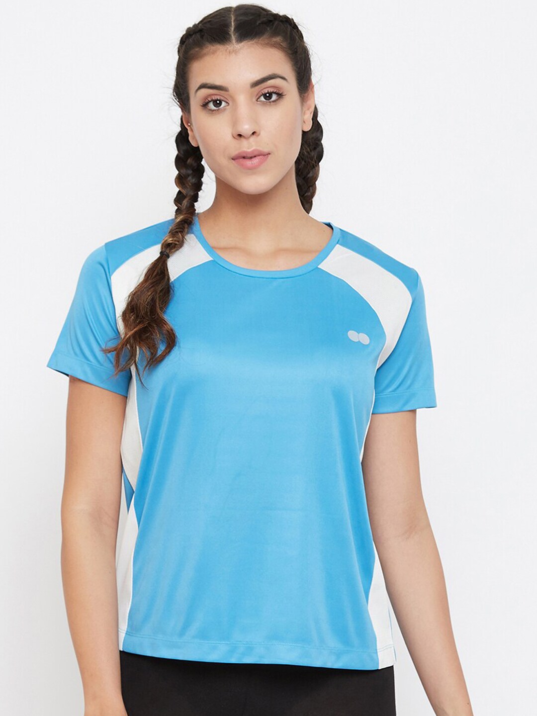 Clovia Women Blue Solid Activewear Polo Collar T-shirt Price in India