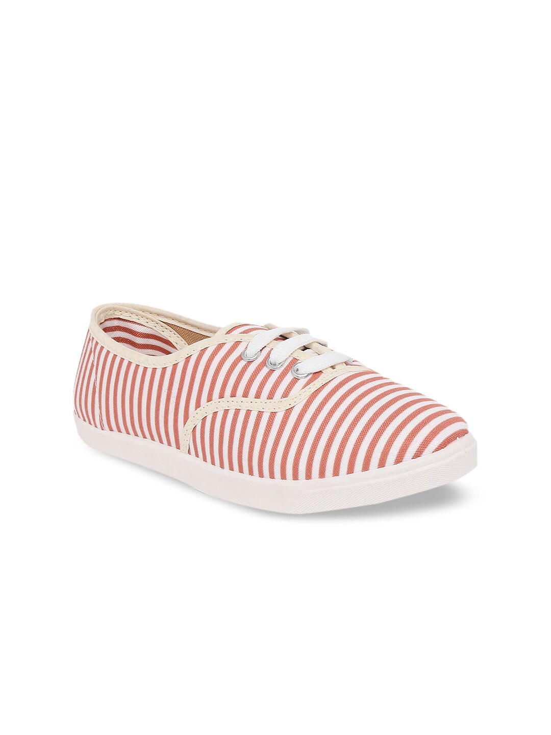 People Women Red & ream-Coloured Striped Sneakers Price in India