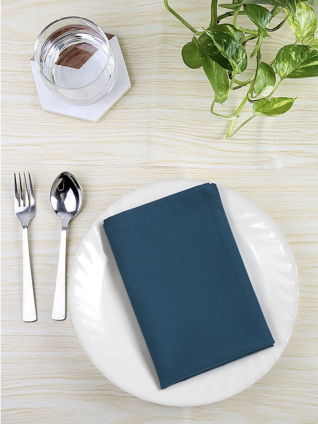 BLANC9 Set of 8 Blue Solid Table Napkins Price in India