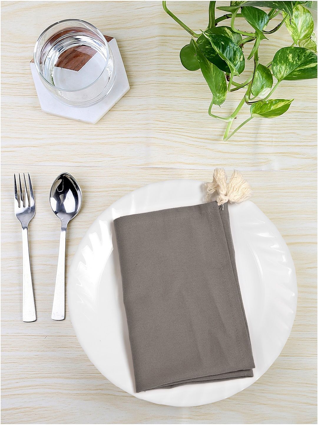 BLANC9 Set of 8 Taupe Coloured Solid Napkins Price in India