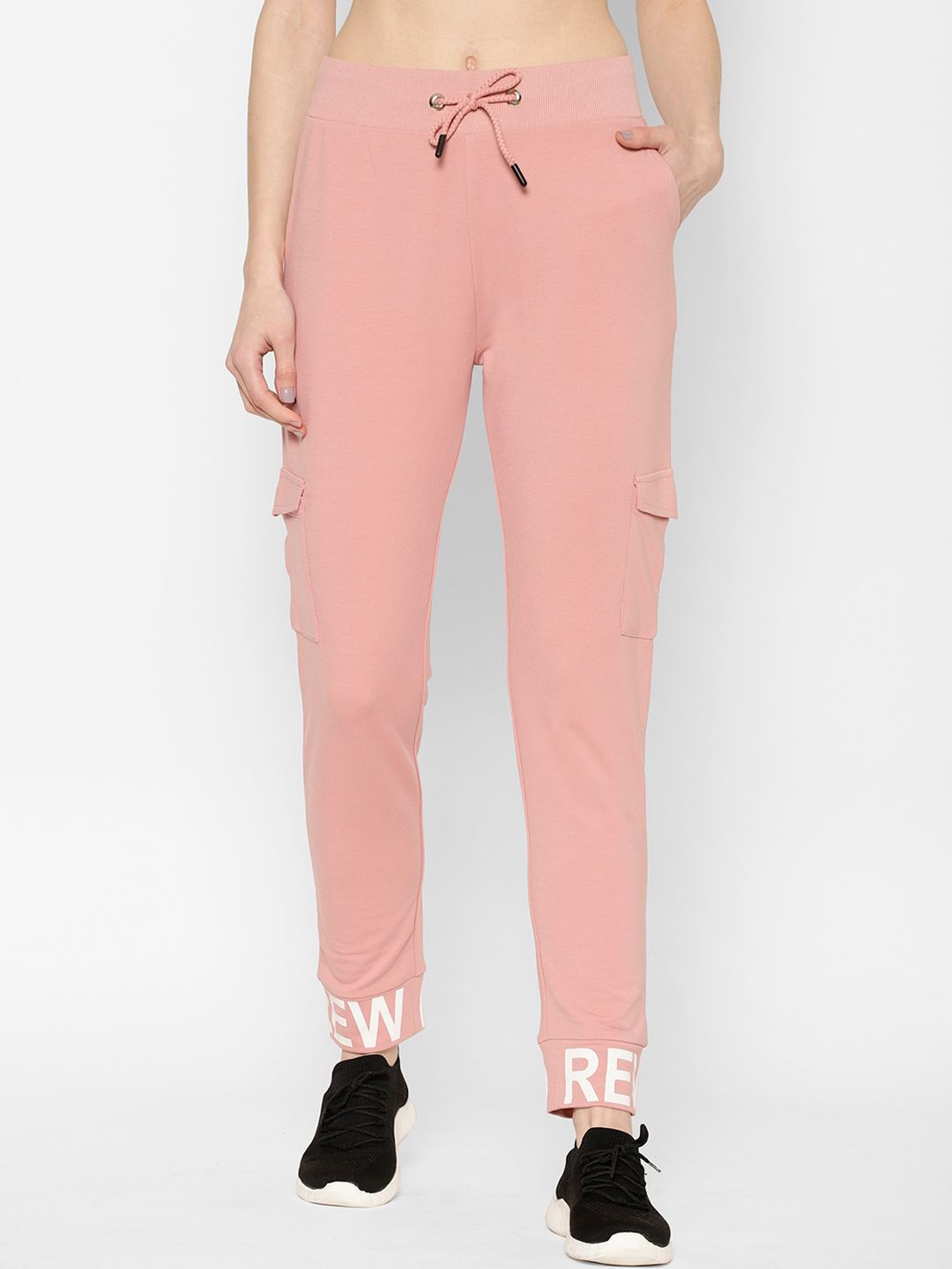 SAPPER Women Pink & White Printed Slim-Fit Joggers Price in India