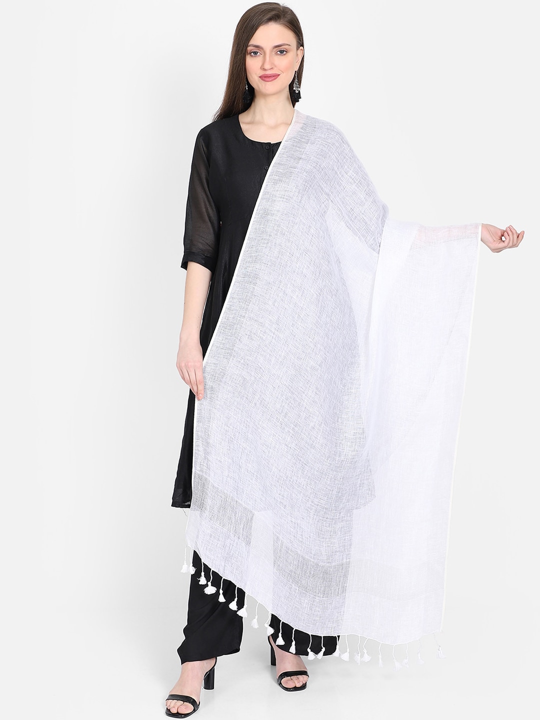 THE WEAVE TRAVELLER White Solid Dupatta Price in India