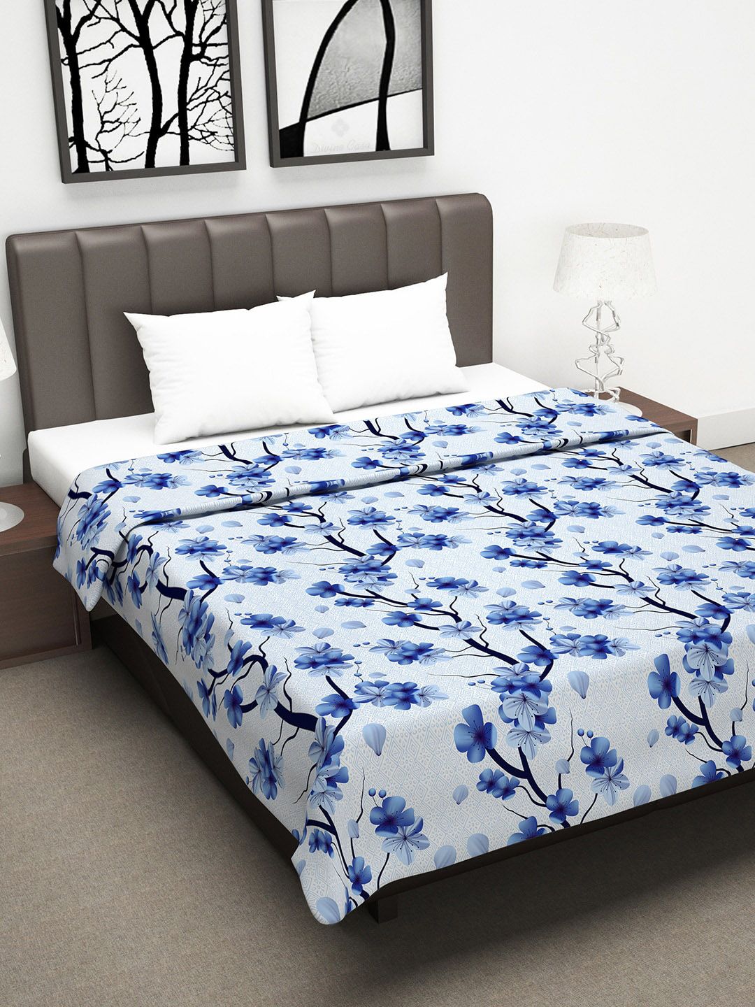 Divine Casa Blue & Navy Blue Floral AC Room 150 GSM Double Bed Dohar Price in India