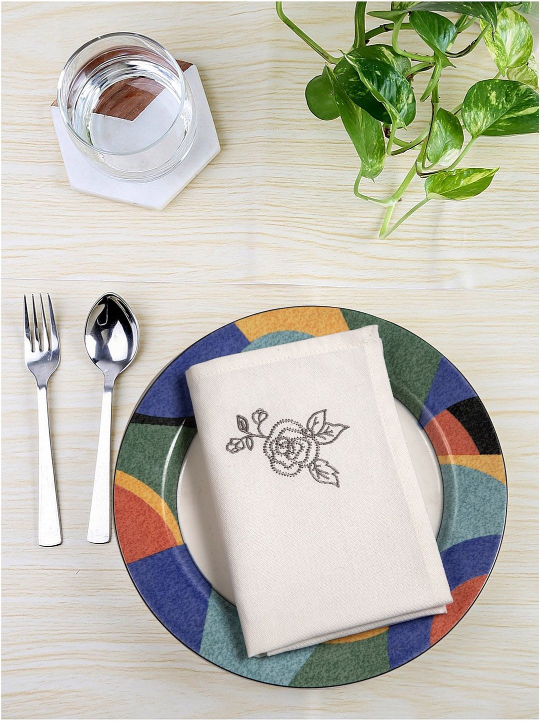 BLANC9 Set Of 6 Off-White & Grey Solid Table Napkins Price in India