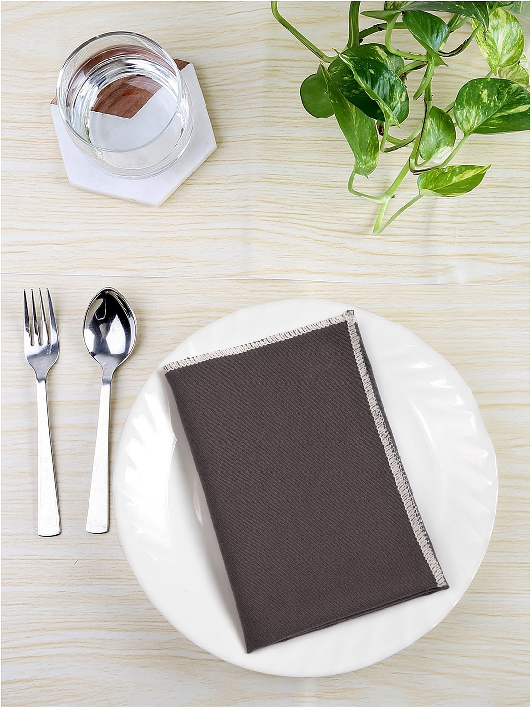 BLANC9 Set Of 8 Brown Solid Table Napkins Price in India