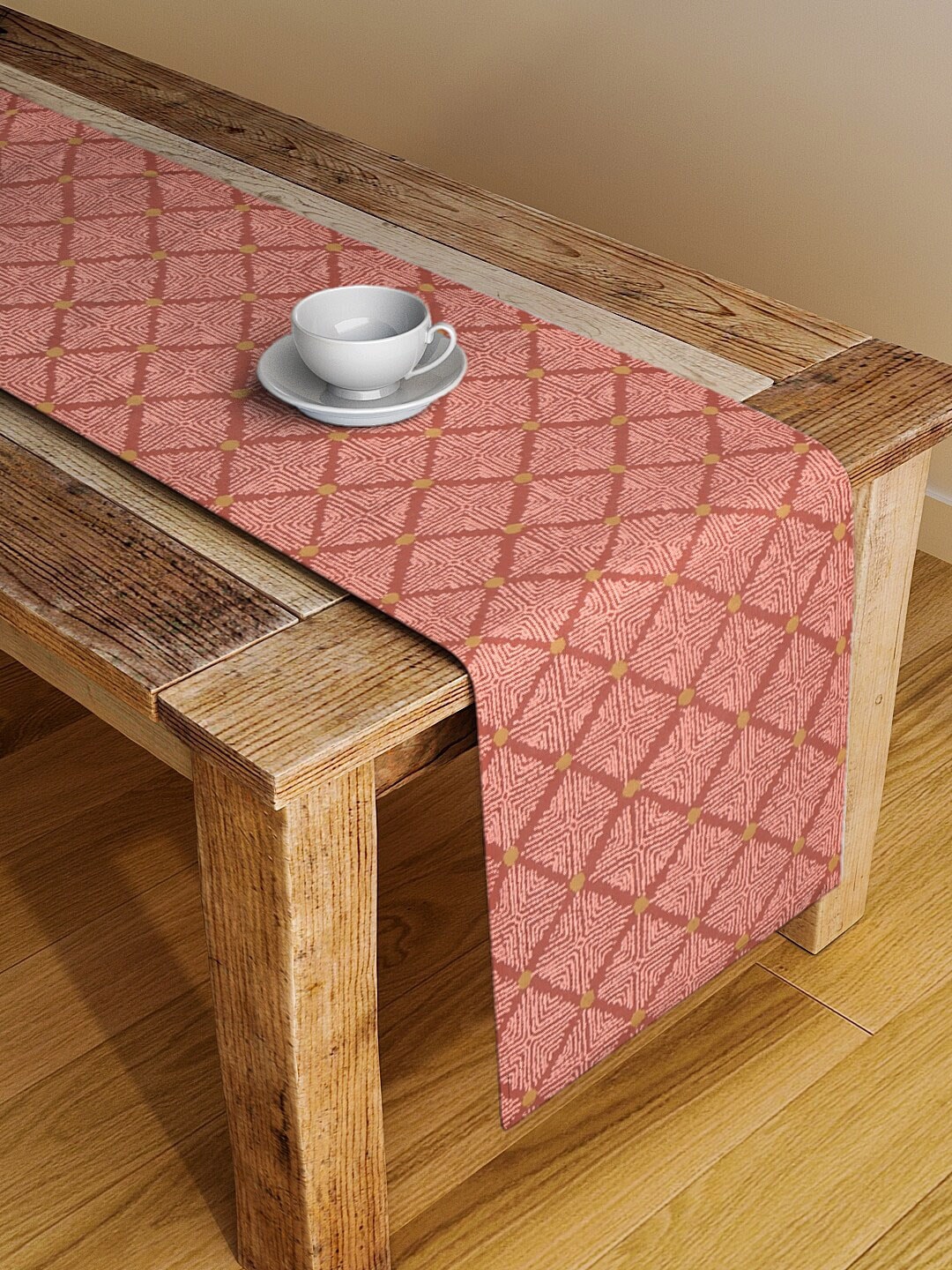 BLANC9 Peach-Coloured & Brown Printed Table Runner Price in India