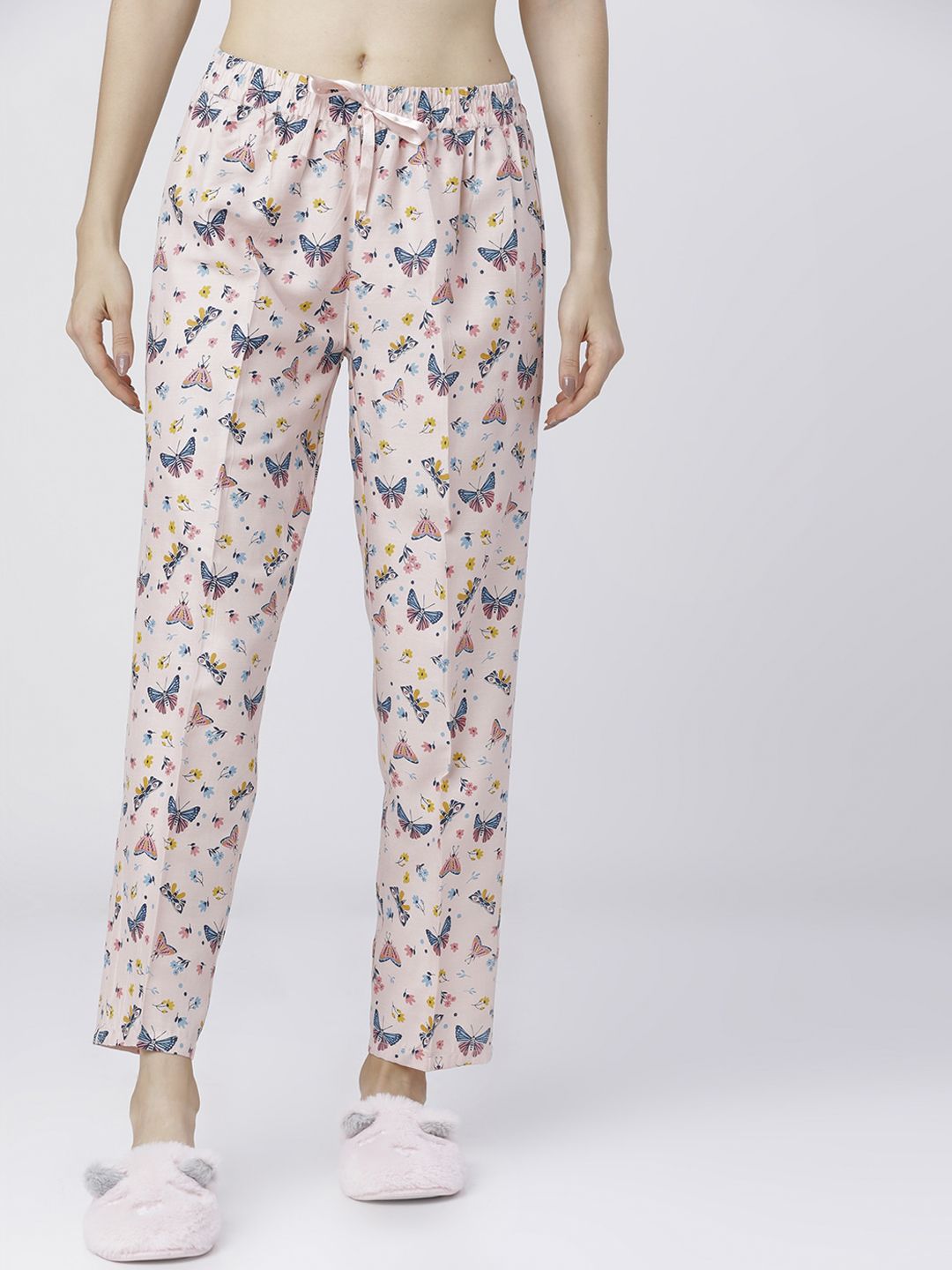 Tokyo Talkies Women Pink & Blue Printed Lounge Pants Price in India