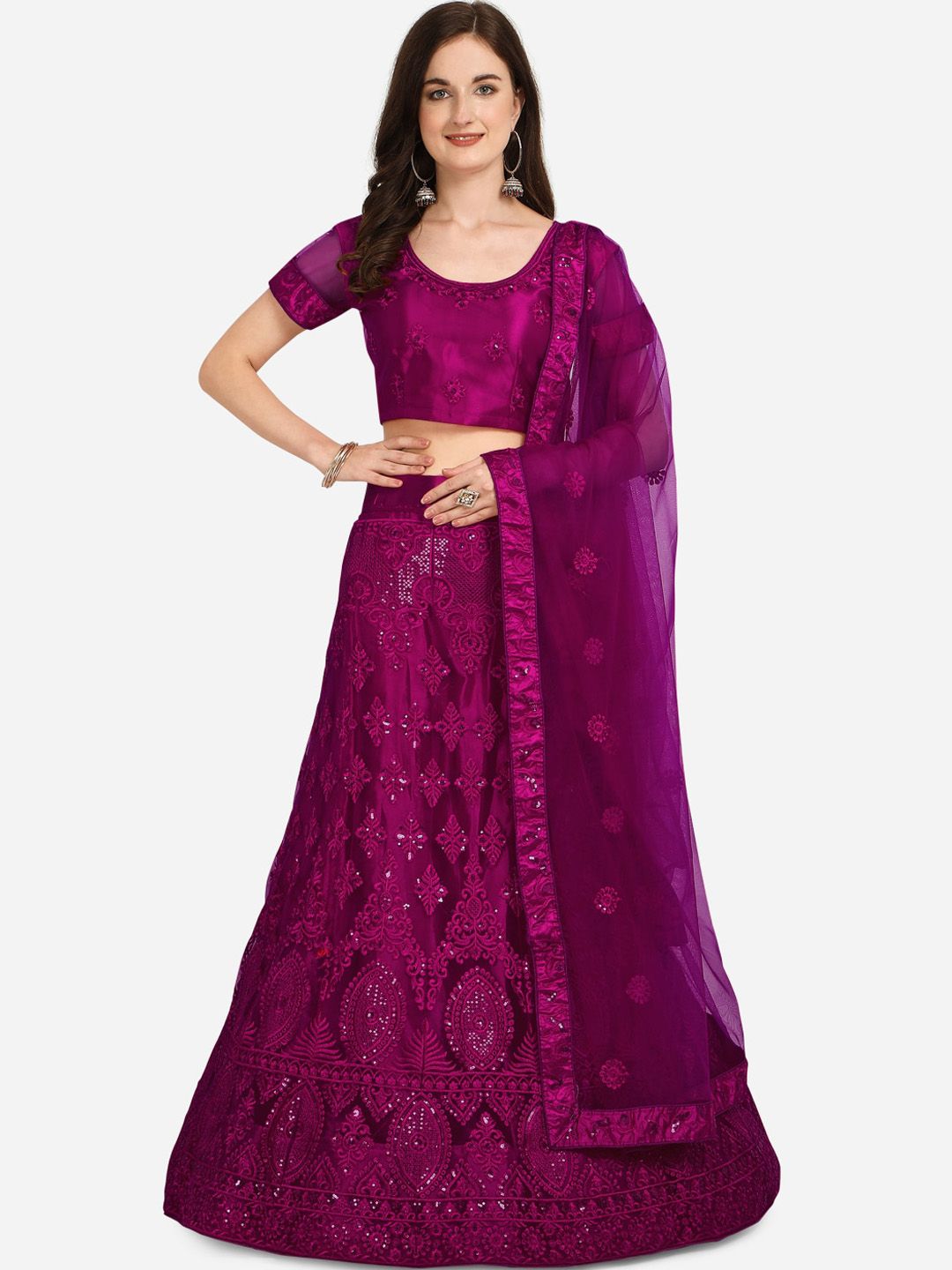 Netram Purple Semi-Stitched Lehenga & Blouse with Dupatta Price in India