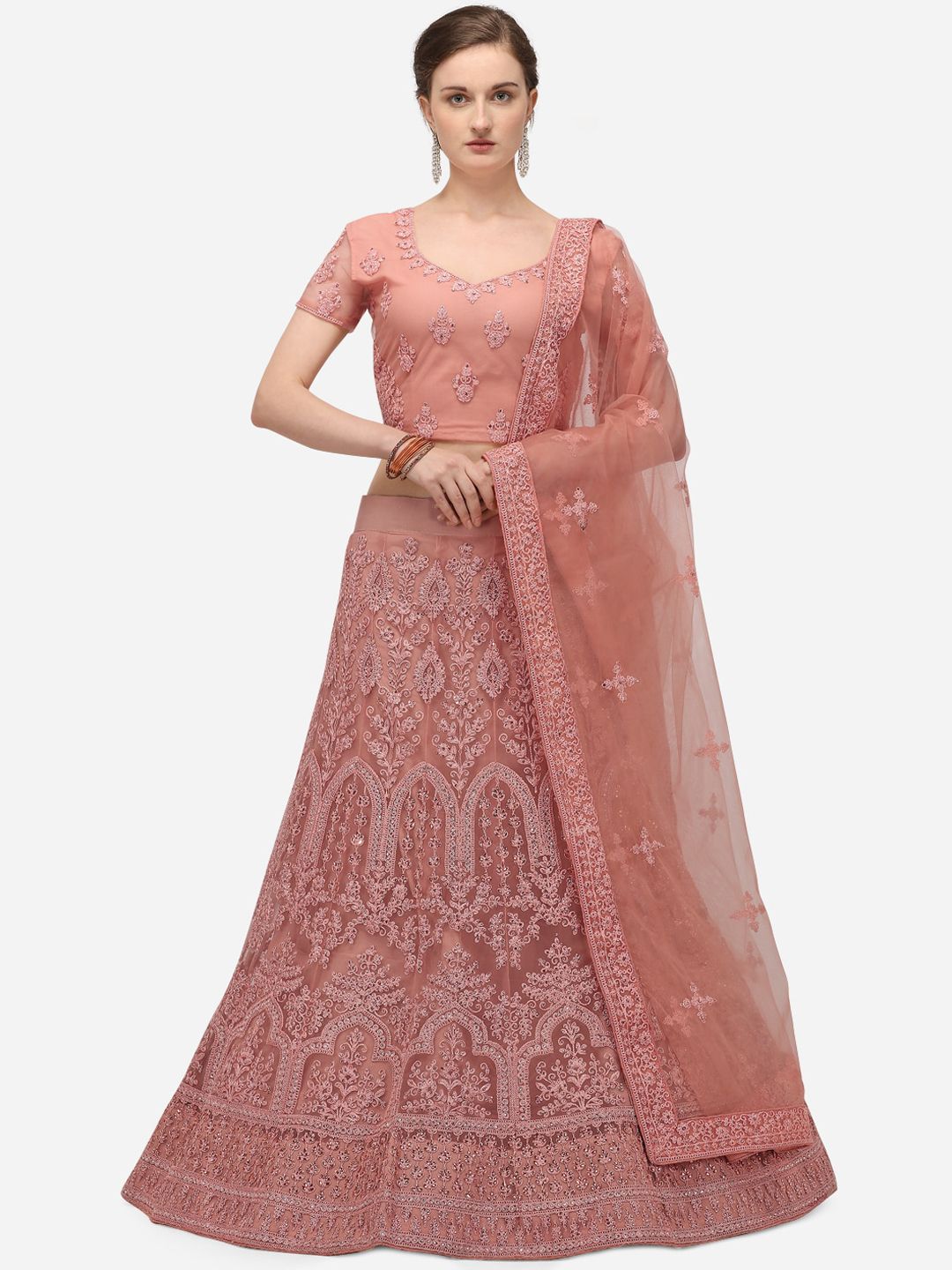 Netram Peach-Coloured Unstitched Lehenga & Blouse with Dupatta Price in India