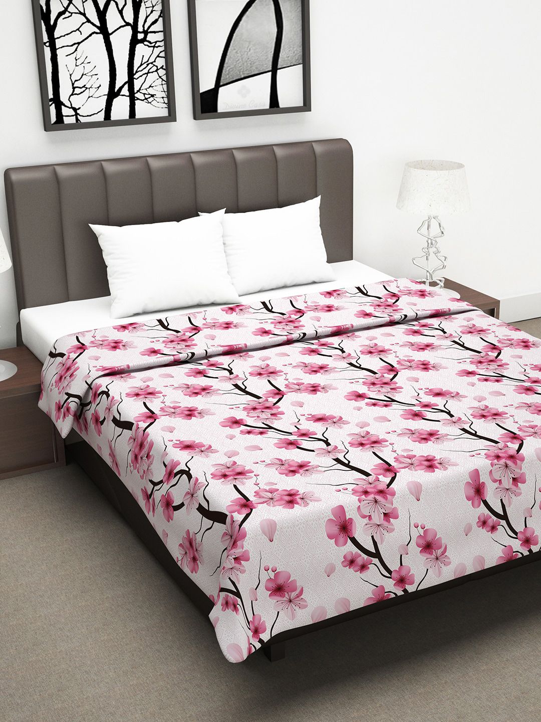 Divine Casa Pink & Black Floral AC Room 150 GSM Double Bed Dohar Price in India