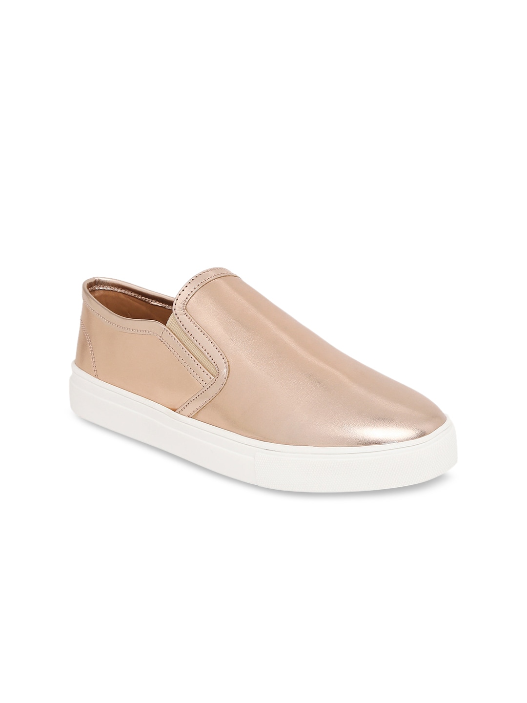 People Women Rose Gold Leather Slip-On Sneakers Price in India