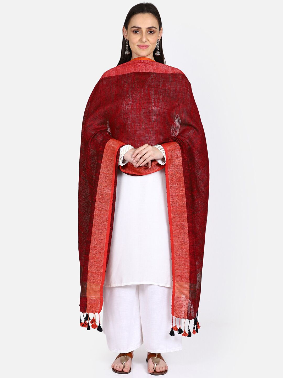THE WEAVE TRAVELLER Maroon & Black Woven Design Dupatta Price in India