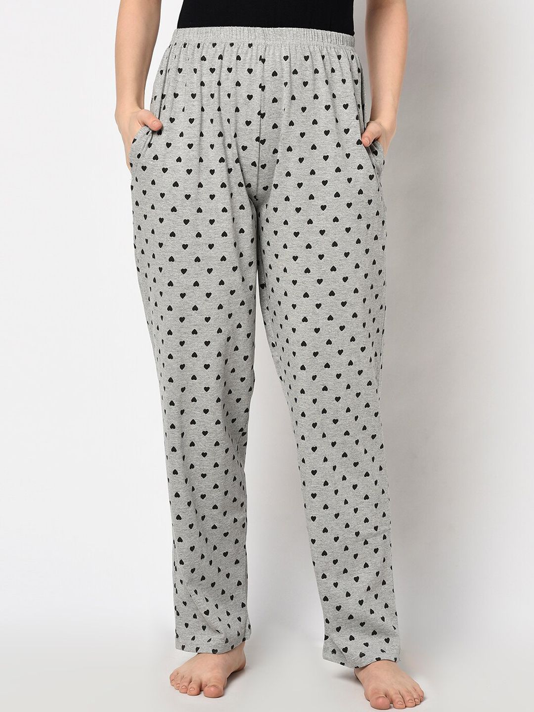 Espresso Women Grey Melange & Black Printed Lounge Pants Price in India