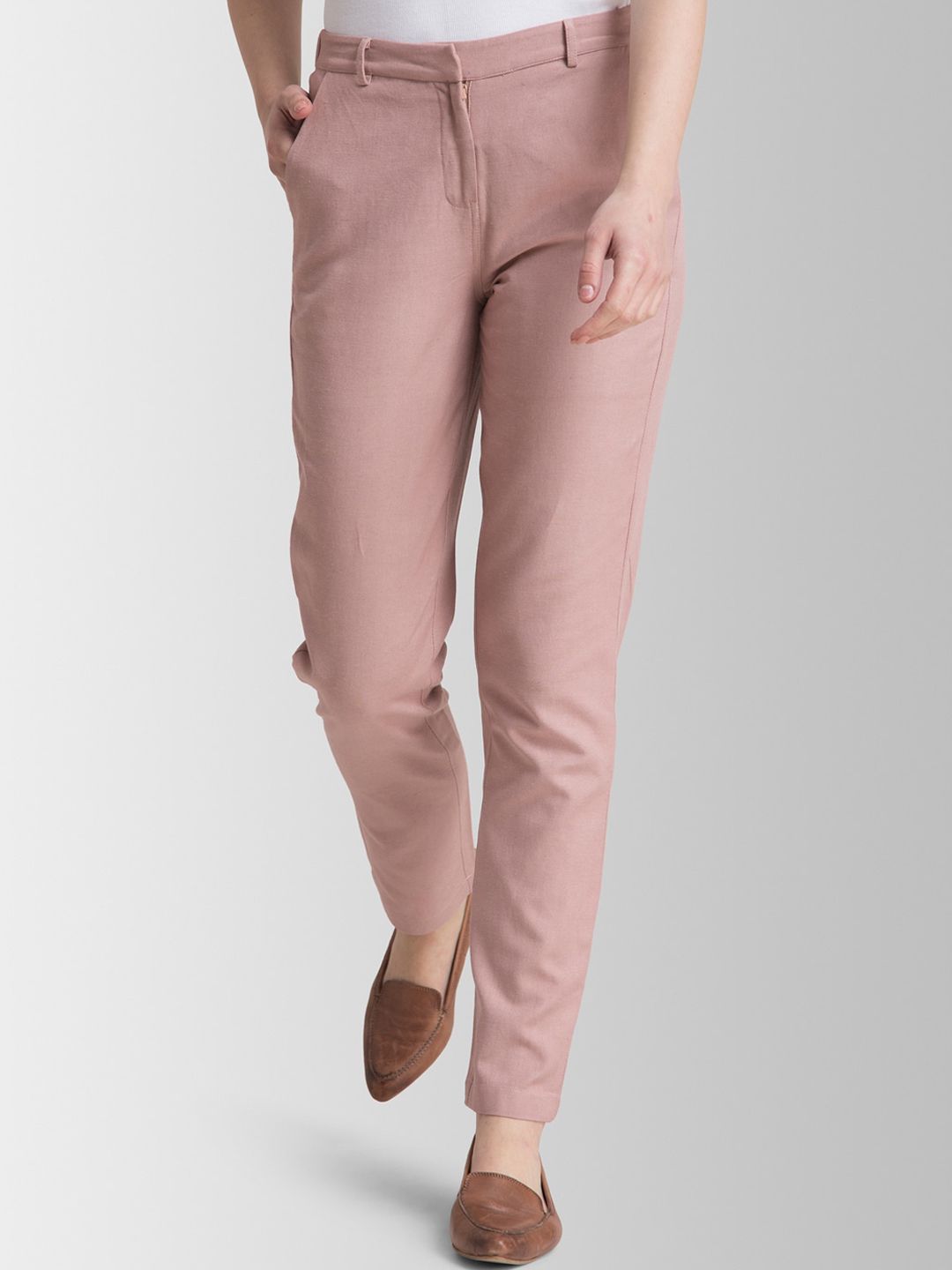 FableStreet Women Pink Slim Fit Solid Regular Trousers Price in India