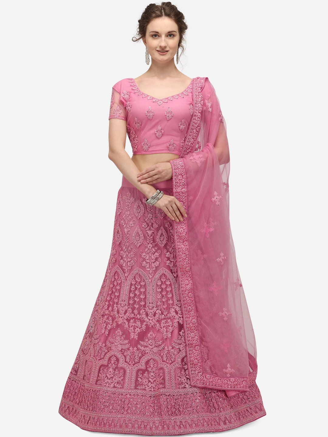 Netram Pink Unstitched Lehenga & Blouse with Dupatta Price in India