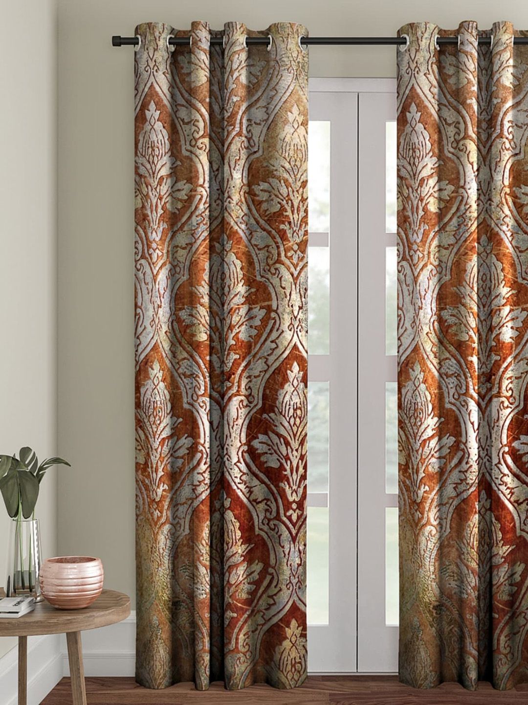 ROMEE Grey & Orange Single Room Darkening Door Curtain Price in India