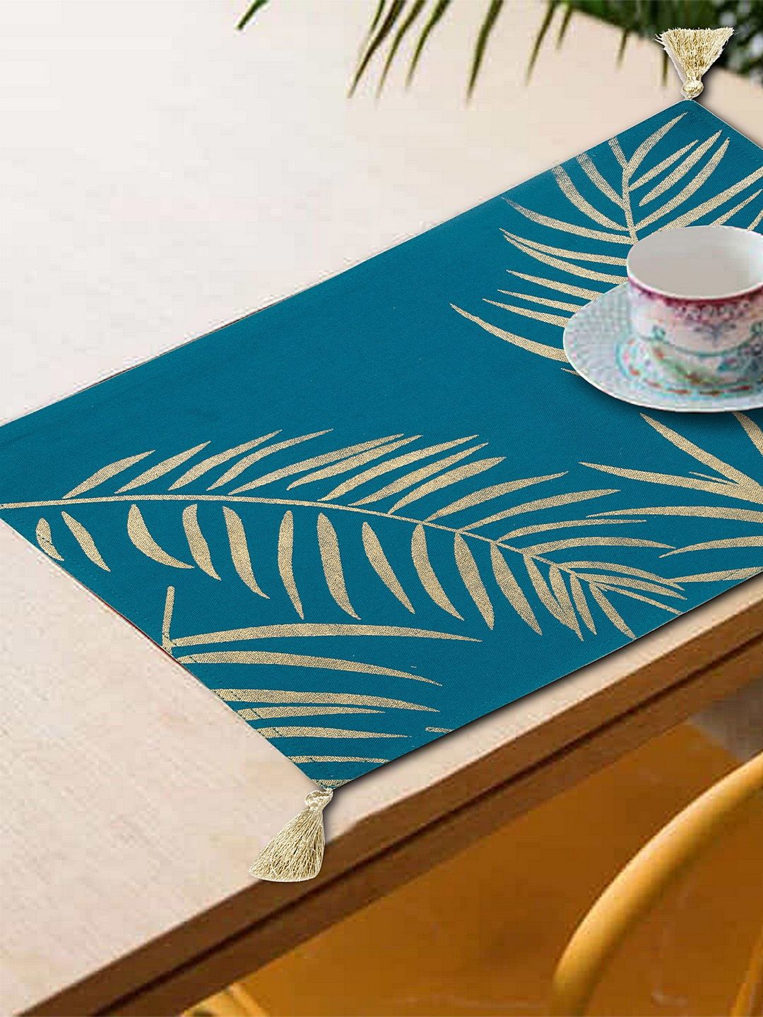 BLANC9 Set Of 8 Blue & Gold-Toned Foil Printed Table Placemats Price in India