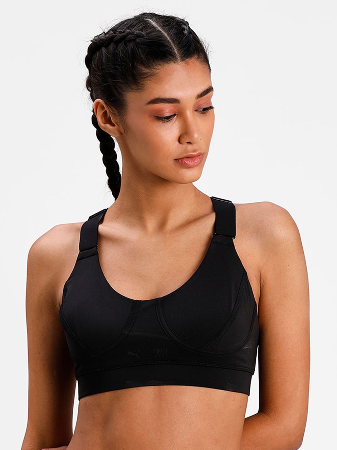 Puma Black Solid Non-Wired Lightly Padded Workout Bra 52025001 Price in India