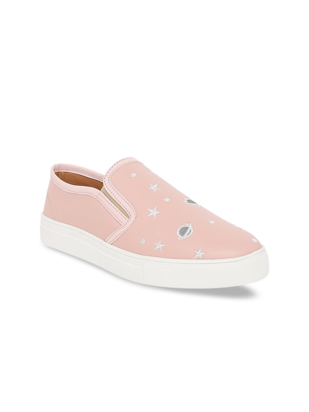 People Women Peach-Coloured Embroidered Slip-On Sneakers Price in India