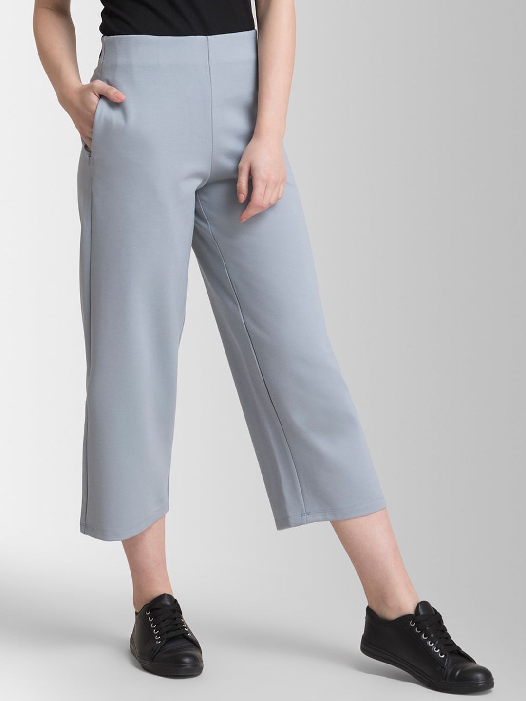 FableStreet Women Grey Loose Fit Solid Regular Trousers