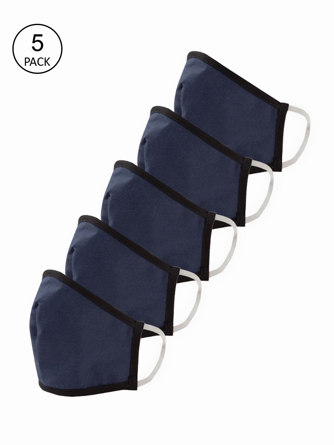 LEMON SOUK Pack Of 5 Navy Blue Solid 2-Ply Reusable Cloth Masks Price in India