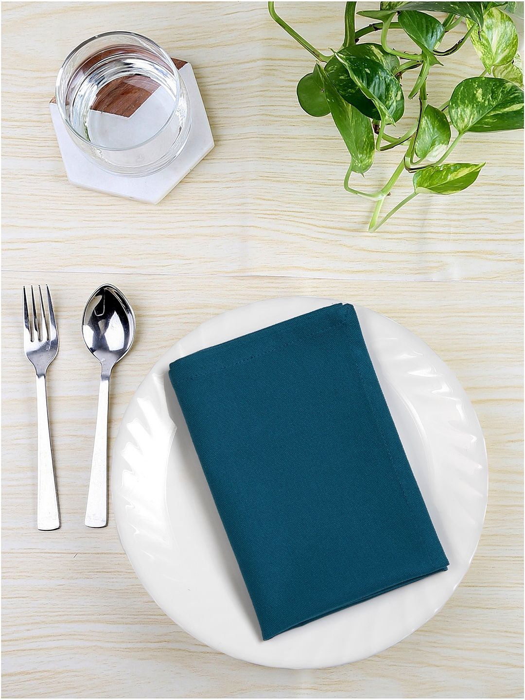 BLANC9 Set Of 6 Blue Solid Table Napkins Price in India