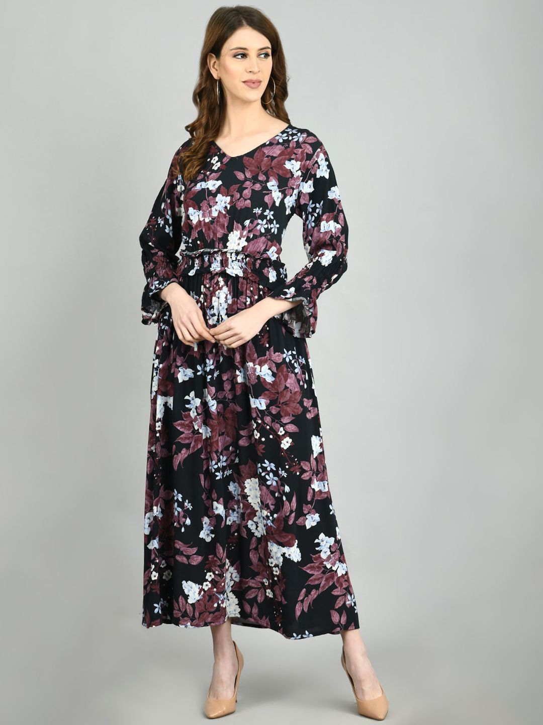 Myshka Women Multicoloured Printed Maxi Dress Price in India