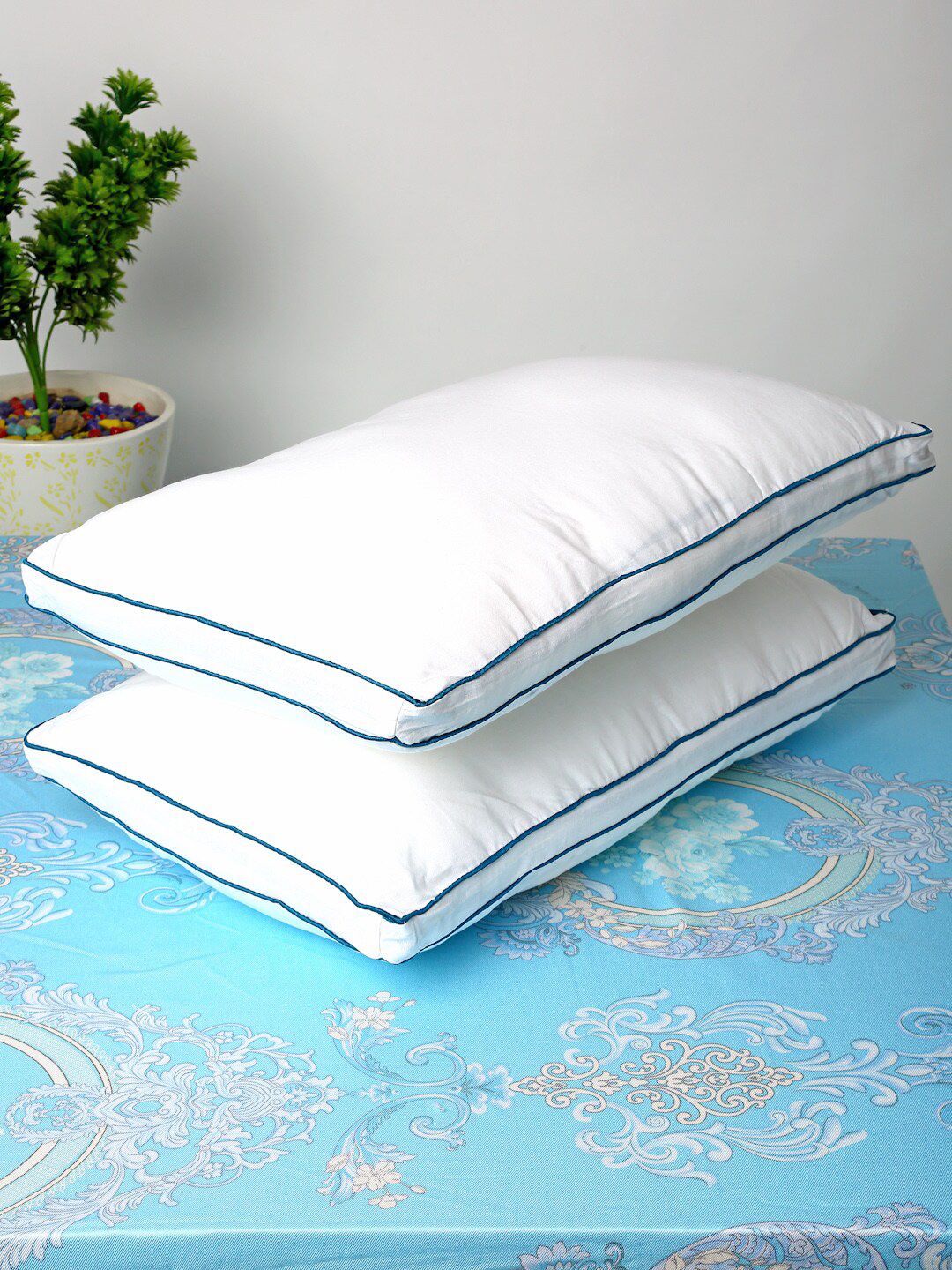 HOSTA HOMES Set Of 2 White Quilted Ultra-Soft Microfiber Filled Sleep Pillow Price in India