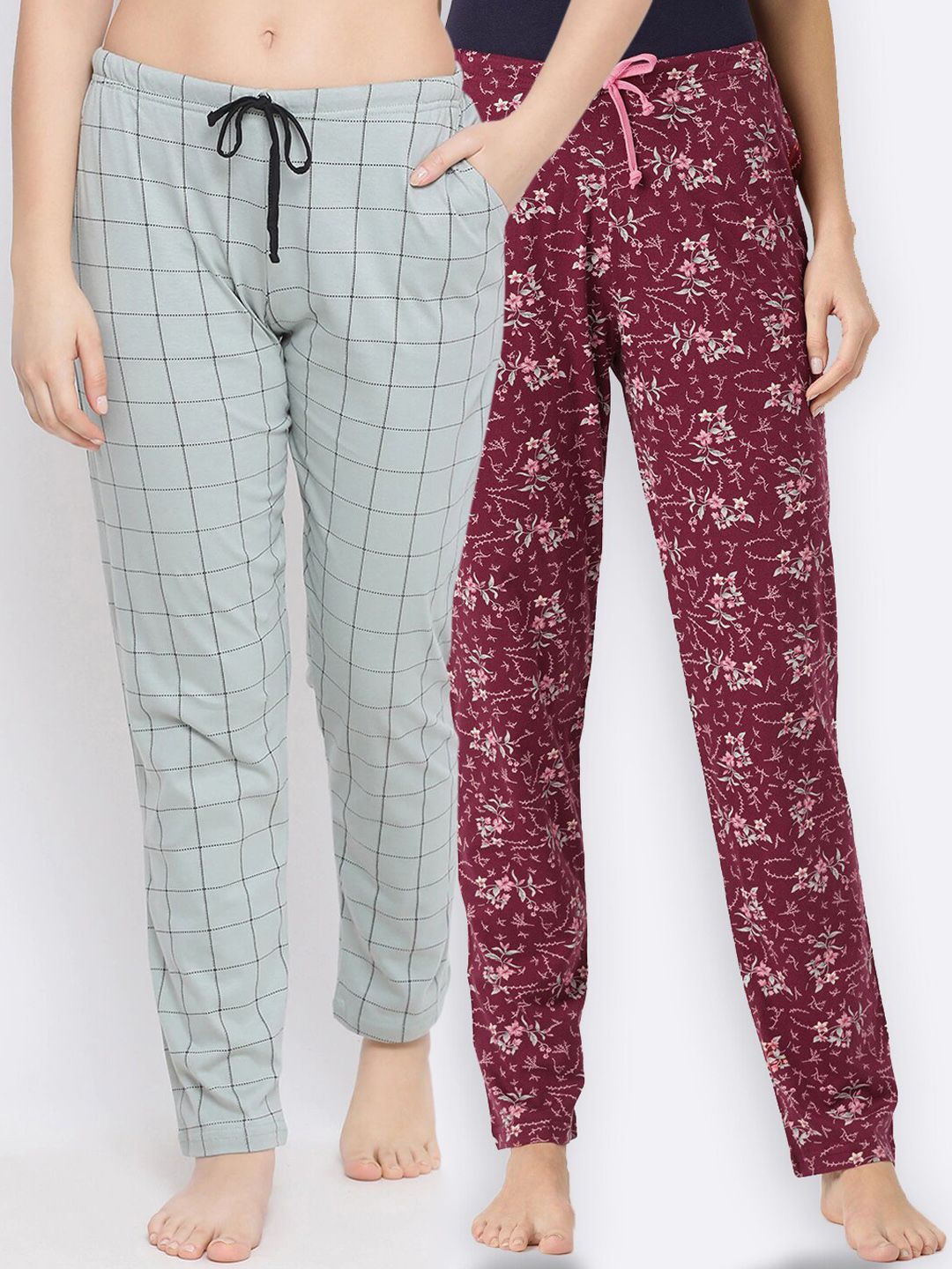 Kanvin Women Pack of 2 Maroon & Grey Lounge Pants Price in India