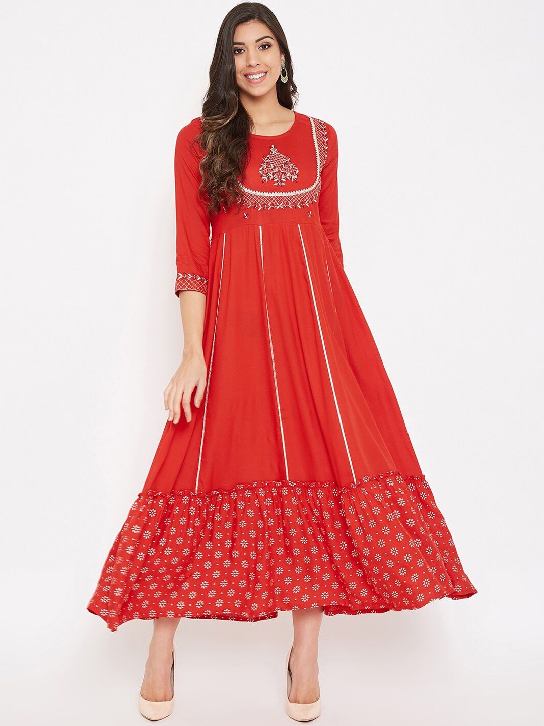 Prakhya Women Red Embroidered Ethic Maxi Dress