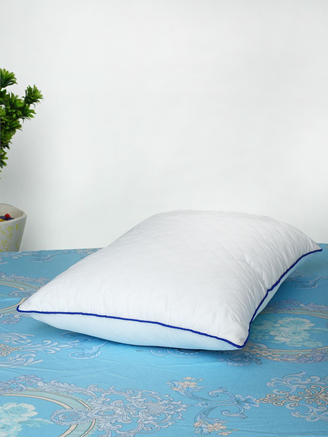 HOSTA HOMES White Quilted Ultra Soft Microfiber Filled Cotton Sleep Pillow Price in India