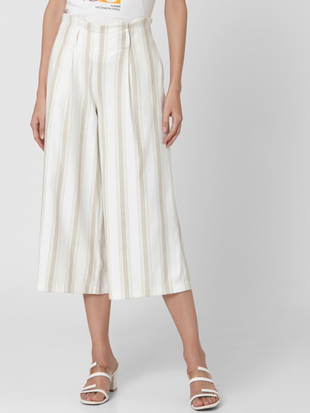 Vero Moda Women Beige & White Regular Fit Striped Culottes Price in India
